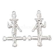304 Stainless Steel Pendants, Cross with Baphomet Charm, Stainless Steel Color, 43x27x2mm, Hole: 3mm(STAS-Z041-21P)