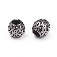 304 Stainless Steel European Beads, Large Hole Beads, Barrel, Antique Silver, 8.5x8.5mm, Hole: 4.5mm(STAS-G220-43AS)