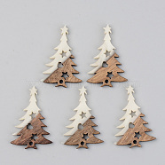 Opaque Resin & Walnut Wood Pendants, Christmas Tree, Floral White, 38x25x3mm, Hole: 2mm(RESI-S389-018A-C04)