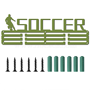 Iron Medal Holder Frame, Medals Display Hanger Rack, with Screws, Rectangle with Word Soccer, Olive Drab, 139x400mm(ODIS-WH0031-013)