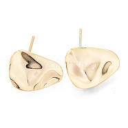 Brass Stud Earrings Findings, with Loop, Nickel Free, Twist Teardrop, Real 18K Gold Plated, 15x12mm, Hole: 2.5mm, Pin: 0.7mm(KK-R116-017-NF)