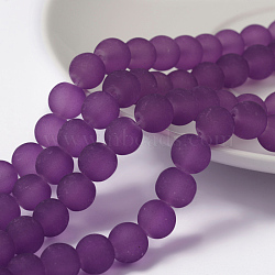 Transparent Glass Bead Strands, Frosted, Round, Purple, 8mm, Hole: 1.3~1.6mm, about 99pcs/strand, 31.4 inch(X-GLAA-S031-8mm-36)