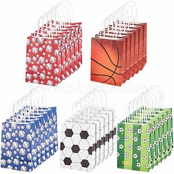 Olycraft 25Pcs 5 Colors Rectangle with Sport Good Pattern Paper Bags, with Handles, for Gift Bags, Shopping Bags, Mixed Color, 15x8x21cm, 5pcs/color(CARB-OC0001-01)