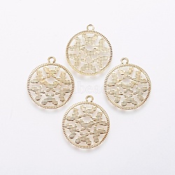 Iron Filigree Pendants, Flat Round with Butterfly, Golden, 20.5x18x0.4mm, Hole: 1.4mm(IFIN-F158-60G)