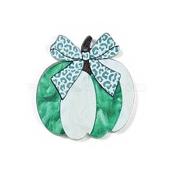 Acrylic Pendants, Pumpkin with Bowknot & Leopard Print Pattern, Medium Sea Green, 29.5x27x2mm, Hole: 1.2mm(OACR-Q101-02D)