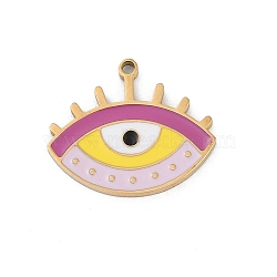 304 Stainless Steel Enamel Pendants, Real 18K Gold Plated, Ion Plating(IP), Eye, 14.5x17x1.5mm, Hole: 1.2mm(STAS-I325-104A-G)