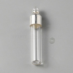 Clear Glass Tube Wish Bottle Pendants, with Zinc Alloy Finding, Silver, 34x7mm, Hole: 1.8mm(FIND-WH0002-46B)