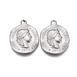 304 Stainless Steel Coin Charms, Confoederatio Helvetica, Stainless Steel Color, 21x17x2mm, Hole: 1.6mm(STAS-F207-08P)