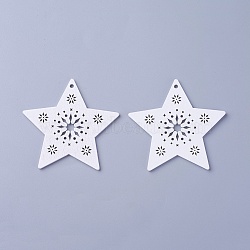 Poplar Wood Pendants, Dyed, Star, White, 64x66x3mm, Hole: 2.5mm(WOOD-O004-13B)