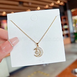 Titanium Steel Cable Chain Necklaces, Rhinestone Pendant Necklaces, Moon, 8.27~19.69 inch(21~50cm)(FS-WG30730-51)