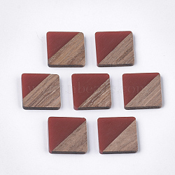 Resin & Walnut Wood Cabochons, Square, Brown, 20x20x3.5mm(RESI-S358-90B)
