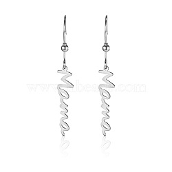 Simple Stainless Steel Mama Dangle Earrings for Mother's Day, Silver, show in picture(QW8429-4)