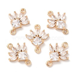 K9 Glass Connector Charms, Flower Links with Golden Tone Brass Findings, Crystal, 19x14.5x4.3mm, Hole: 1.5mm(FIND-C036-02G)