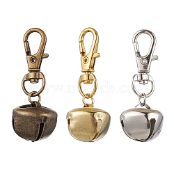 3Pcs 3 Colors Iron Bell Pendant Decoration, Alloy Swivel Lobster Claw Clasps Charms for Backpack Key Chain Ornaments, Mixed Color, 50mm, 1pc/color(HJEW-JM02227)