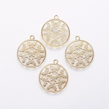 Iron Filigree Pendants, Flat Round with Butterfly, Golden, 20.5x18x0.4mm, Hole: 1.4mm