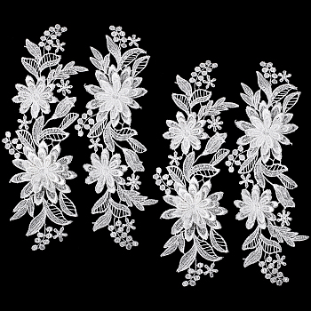 Polyester Embroidery Water Soluble Appliques, Ornament Accessories, Sewing Craft Decoration, 3D Flower, White, 260x80x1~3mm