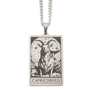 Non-Tarnish 304 Stainless Steel Tarot Pendant Necklaces, Cable Chain Necklaces, Capricorn, 23.23~24.21 inch(59~61.5cm)