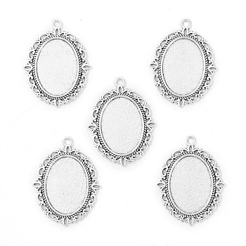Tibetan Style Antique Silver Alloy Flat Oval Pendant Cabochon Settings, Cadmium Free & Lead Free, Antique Silver, Tray: 25x18mm, 40x30x2mm, Hole: 2mm, about 213pcs/1000g