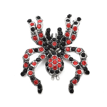 Halloween Alloy Rhinestone Cabochons, Antique Silver, Spider, Colorful, 40.5x33x5.5mm