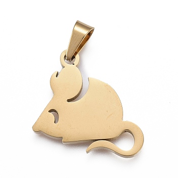 304 Stainless Steel Pendants, Laser Cut, Mouse, Golden, 21x18x1.5mm, Hole: 3x5mm