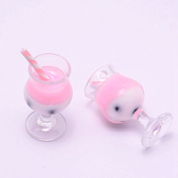 Resin Pendants, Imitation Food, Goblet with Bubble Tea/Boba Milk Tea, Pink, 31~38x16mm, Hole: 1.8mm