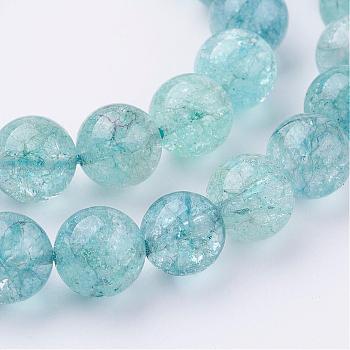 Natural Crackle Quartz Beads Strands, Dyed, Round, Pale Turquoise, 4mm, Hole: 1mm, about 95pcs/strand, 16 inch