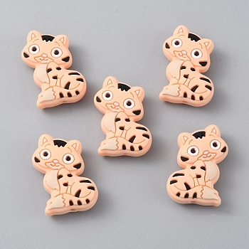 Cat Silicone Beads, DIY Nursing Necklaces and Bracelets Making, Chewing Pendants For Teethers, PeachPuff, 29x21x9.5mm, Hole: 2mm