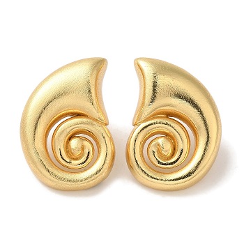 Rack Plating Brass Stud Earrings, Cadmium Free & Lead Free, Long-Lasting Plated, Conch, Real 18K Gold Plated, 24.5x17mm