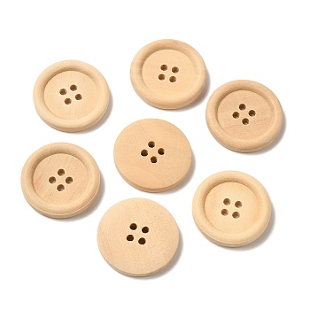 4-Hole Buttons for Shirts, Wooden 1 inch Buttons, PapayaWhip, about 25mm in diameter, 100pcs/bag