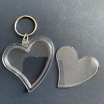 Clear Photo Frame Blank Acrylic Keychains, with Split Key Rings, Heart, 6x5.7cm