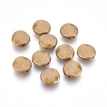Tibetan Style Alloy Beads, Cadmium Free & Nickel Free & Lead Free, Wavy Flat Round, Antique Bronze, 12x12x4mm, Hole: 1mm