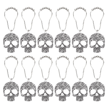 Iron Shower Curtain Rings for Bathroom, with Zinc Alloy Pendants, Skull Pattern, 139mm