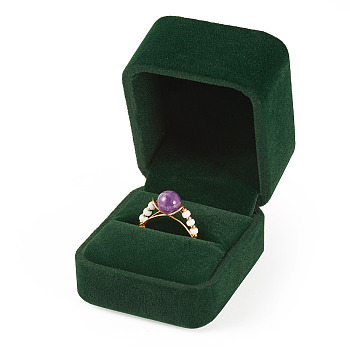 Velvet Ring Boxes, Rectangle, Dark Green, 6x5.1x4.5cm