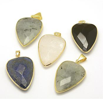 Faceted Natural Mixed Stone Pendants, with Golden Tone Brass Findings, teardrop, 40x27x7~9mm, Hole: 4x5mm