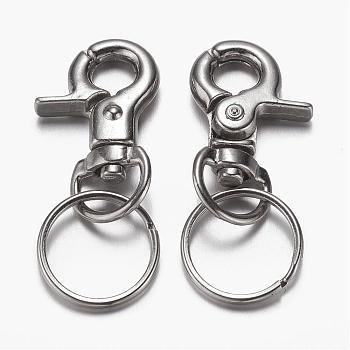 Zinc Alloy Swivel Clasp Keychain, with Iron Ring Findings, Platinum, 47mm