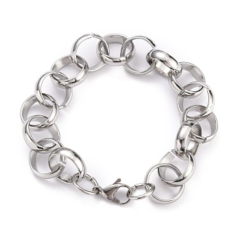 304 Stainless Steel Rolo Chain Bracelets, with Lobster Claw Clasps, Stainless Steel Color, 8-1/2 inch(21.5cm)
