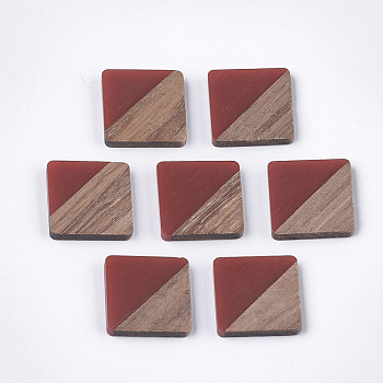 Resin & Walnut Wood Cabochons, Square, Brown, 20x20x3.5mm