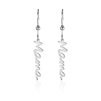 Simple Stainless Steel Mama Dangle Earrings for Mother's Day, Silver, show in picture