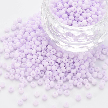 8/0 Opaque Glass Seed Beads, Round Hole, Frosted Colours, Round, Lilac, 3~4x2~3mm, Hole: 0.8mm, about 15000pcs/Pound