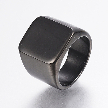 304 Stainless Steel Signet Band Rings for Men, Wide Band Finger Rings, Rectangle, Gunmetal, Size 11, 21mm