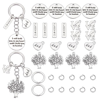 PandaHall Elite DIY Keychain Making Kit, Including 304 Stainless Steel Keychain Clasps & Jump Rings, 201 & 304 Stainless Steel Pendants, Alloy Pendants, Antique Silver & Stainless Steel Color, Pendants: 20Pcs