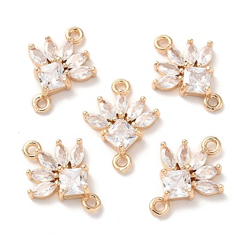 K9 Glass Connector Charms, Flower Links with Golden Tone Brass Findings, Crystal, 19x14.5x4.3mm, Hole: 1.5mm