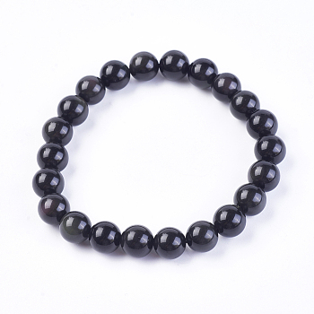 Natural Rainbow Obsidian Stretch Bracelets, Round, 2 inch~2-3/8 inch(5~6cm), Bead: 6mm