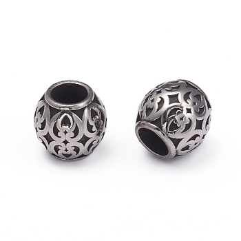 304 Stainless Steel European Beads, Large Hole Beads, Barrel, Antique Silver, 8.5x8.5mm, Hole: 4.5mm