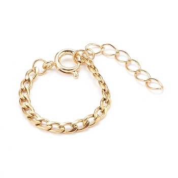 Adjustable 304 Stainless Steel Curb Chain Finger Rings, with Brass Spring Ring Clasps, Golden, US Size 6 1/4(16.7mm)