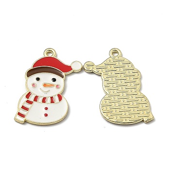 Alloy Enamel Pendants, for Christmas, Snowman, Red & White & Brown, Golden, 26x15.5x1.3mm, Hole: 1.6mm