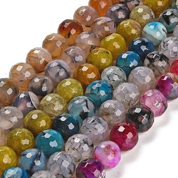 Natural Dragon Veins Agate Beads Strands, Dyed & Heated, Round, Faceted, Mixed Color, 13.5~14mm, Hole: 1.4mm, about 28~29pcs/strand, 15.16 inch(38.5cm)
