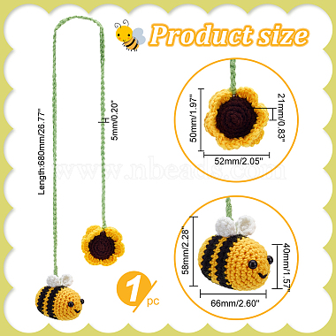 Bee with Hat Fabric Crochet Car Mirror Hanging Accessories(FIND-WH0420-11)-2