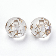 Plating Acrylic Beads, Metal Enlaced, Round with Star, Clear, 9.5x9mm, Hole: 2mm(X-OACR-S016-66)