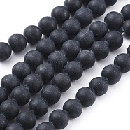Natural Black Obsidian Beads Strands, Frosted, Round, 8mm, Hole: 1.2mm, about 49pcs/strand, 15.4 inch(39.2cm)(X-G-F662-01-8mm)